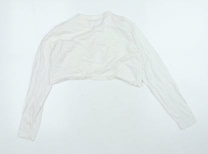 NEXT Girls White Round Neck Houndstooth Cotton Cardigan Jumper