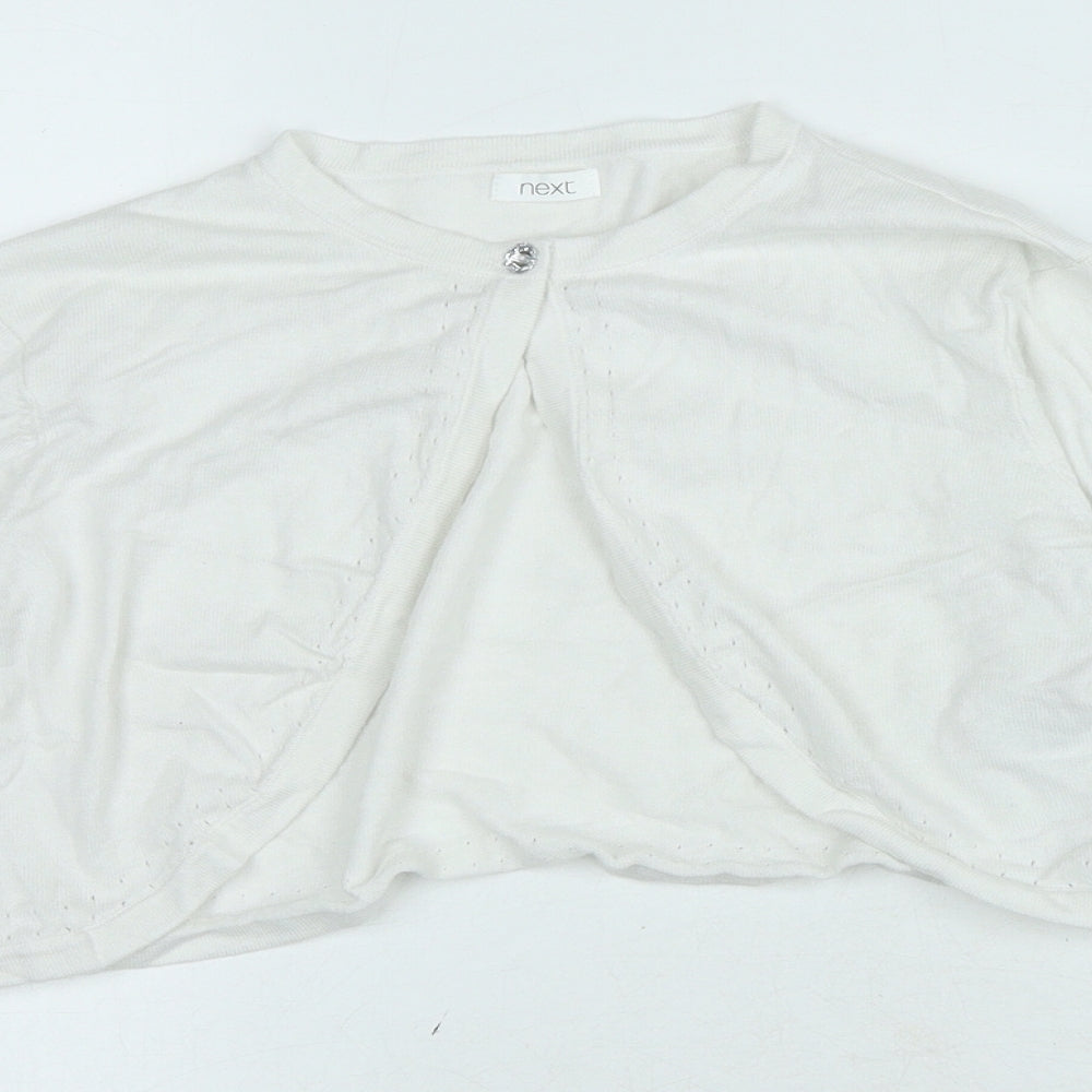 NEXT Girls White Round Neck Houndstooth Cotton Cardigan Jumper