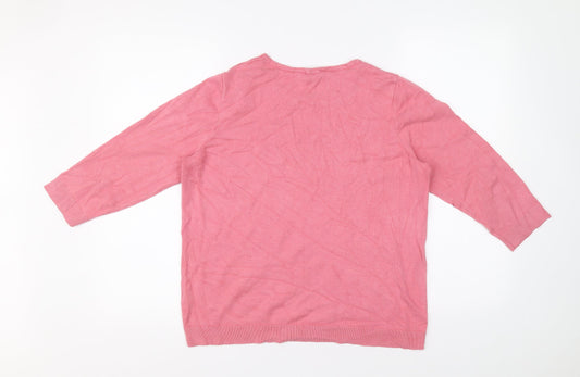 Love Knitwear Womens Pink Round Neck Geometric Viscose Pullover Jumper Size 14 - Hearts