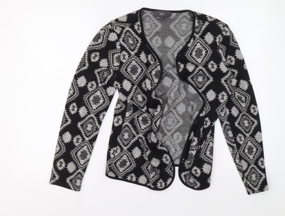 NEXT Womens Black Geometric Polyester Cardigan Jumper Size 12