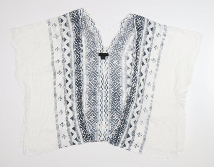 Steve Madden Womens White V-Neck Geometric Rayon Cape Jumper One Size