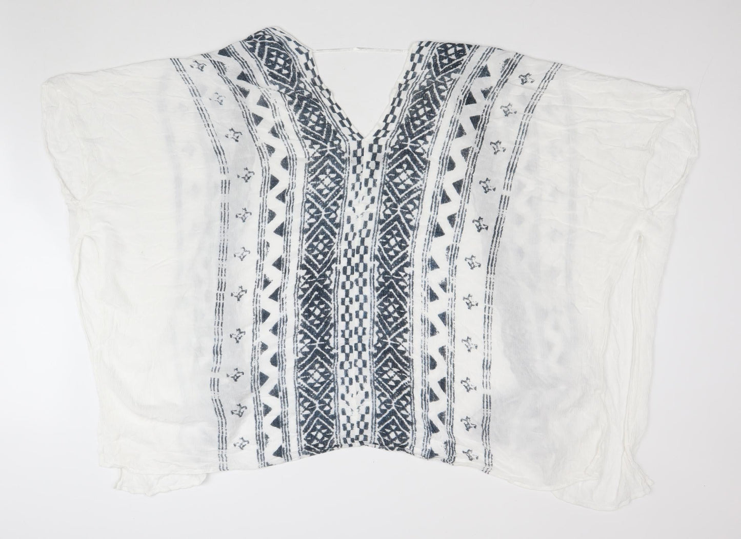 Steve Madden Womens White V-Neck Geometric Rayon Cape Jumper One Size