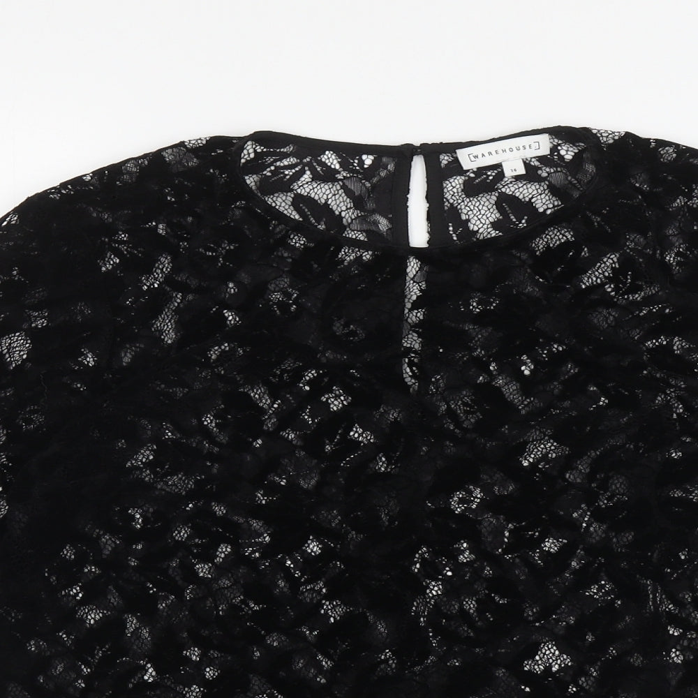 Womens UK Size 14 Warehouse Black Jersey Blouse