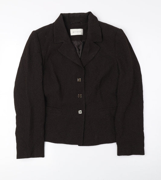 MINUET Womens Brown Geometric Jacket Blazer Size 12 Button