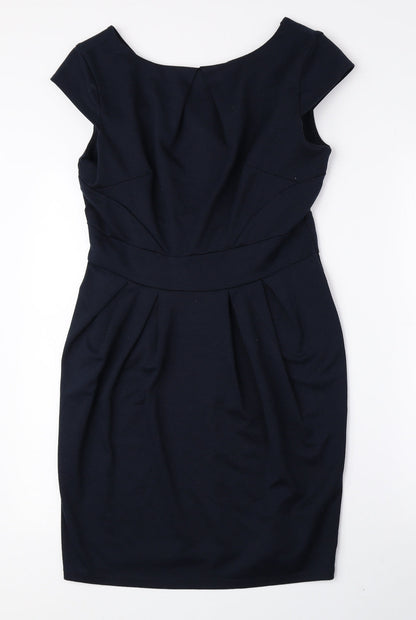 Dorothy Perkins Womens Blue Polyester Fit & Flare Size 12 Boat Neck Pullover