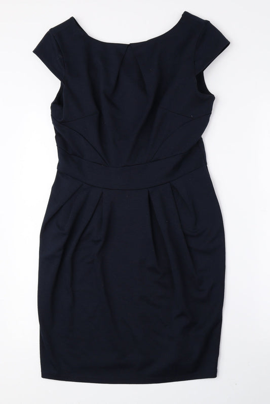 Dorothy Perkins Womens Blue Polyester Fit & Flare Size 12 Boat Neck Pullover