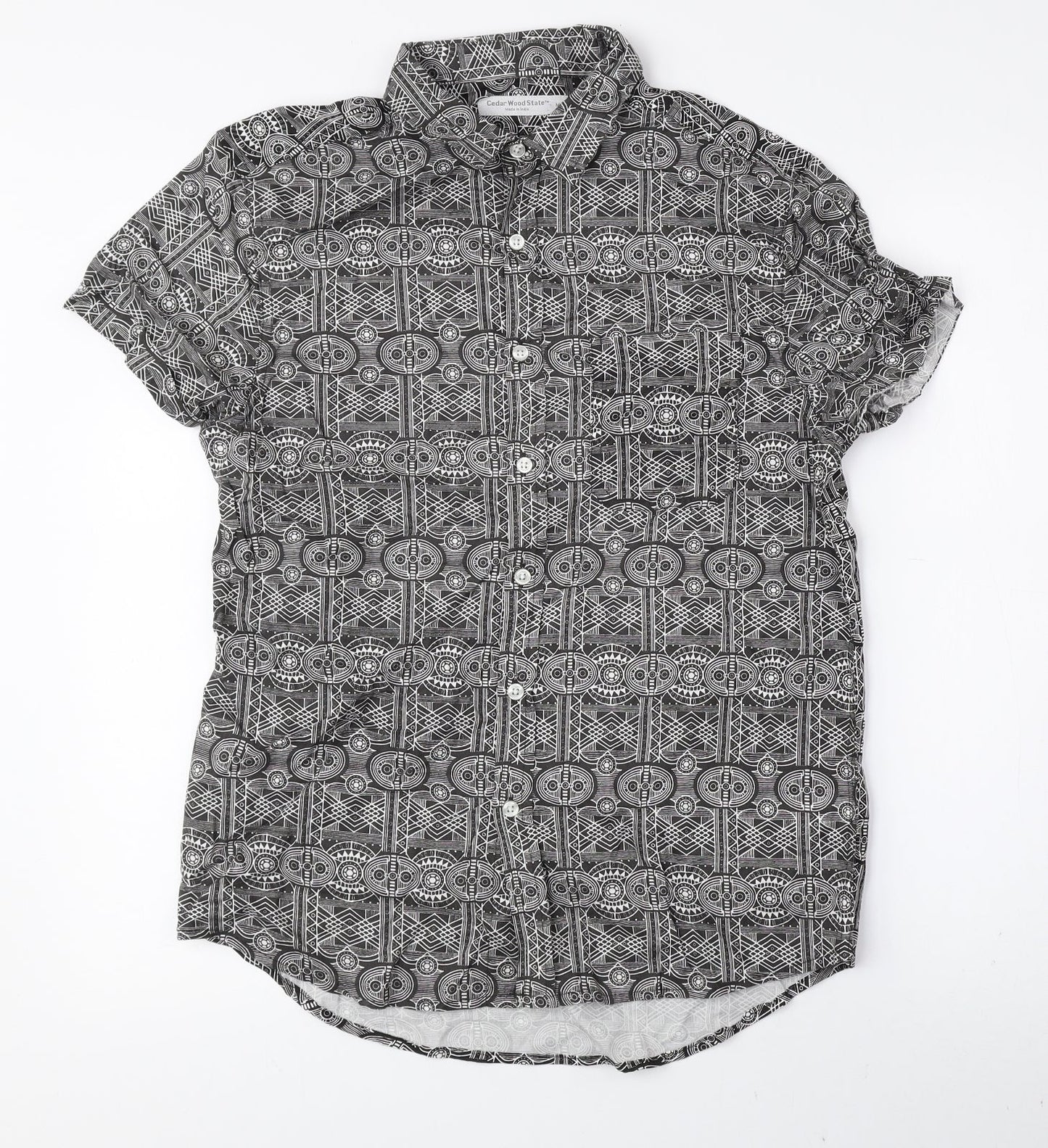 Mens UK Size M Cedar Wood State Black  Button-Up Short Sleeve Casual Shirt