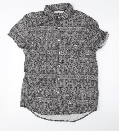 Mens UK Size M Cedar Wood State Black  Button-Up Short Sleeve Casual Shirt