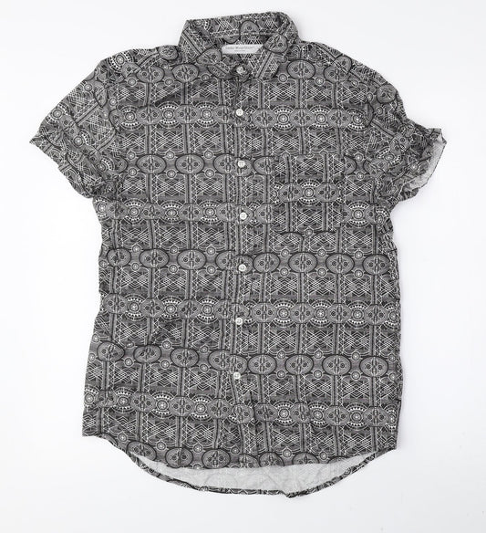 Mens UK Size M Cedar Wood State Black  Button-Up Short Sleeve Casual Shirt