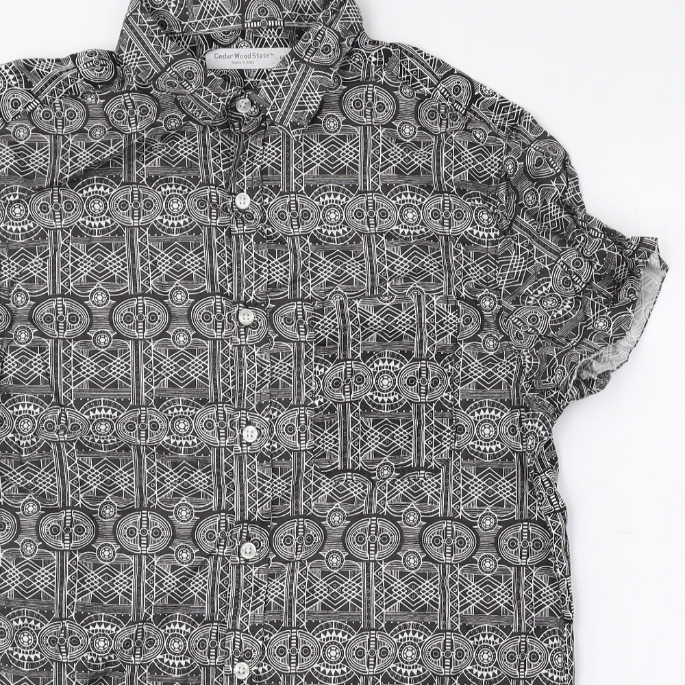 Mens UK Size M Cedar Wood State Black  Button-Up Short Sleeve Casual Shirt