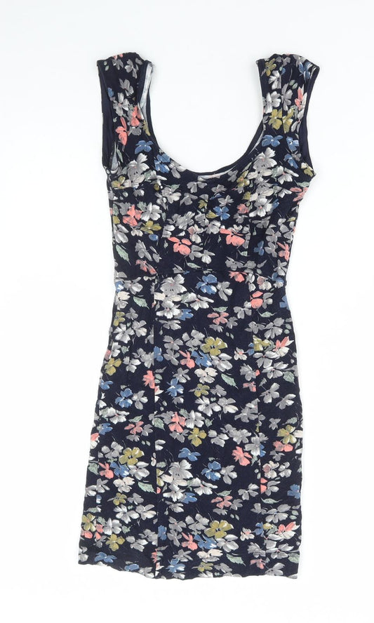 French Connection Womens Multicoloured Floral Viscose Mini Size 8 V-Neck Pullover