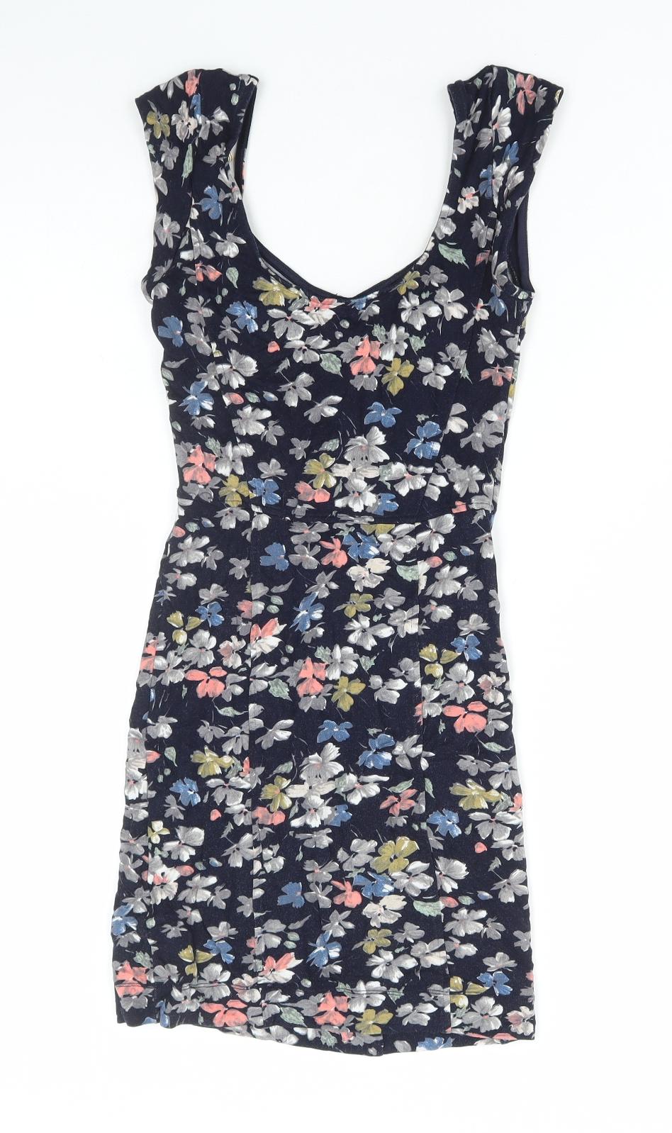 French Connection Womens Multicoloured Floral Viscose Mini Size 8 V-Neck Pullover