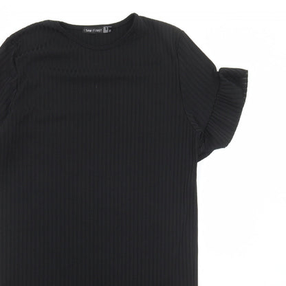 I SAW IT FIRST Womens Black Polyester A-Line Size 8 Round Neck Pullover - Ribbed