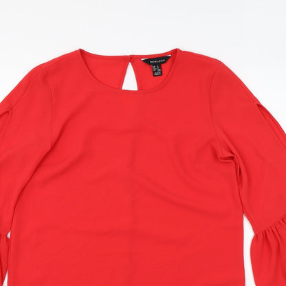 New Look Womens Red Polyester Shift Size 8 Round Neck Button