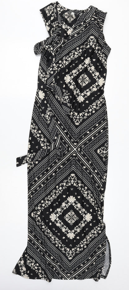 Preworn Womens Black Geometric Polyester Maxi Size 12 High Neck Pullover