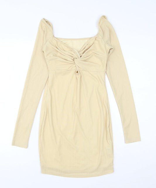 SheIn Womens Beige Polyester Bodycon Size XS Sweetheart Pullover