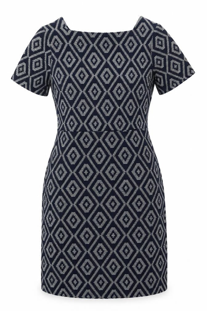 NEXT Womens Blue Geometric Polyester Sheath Size 6 Round Neck Pullover