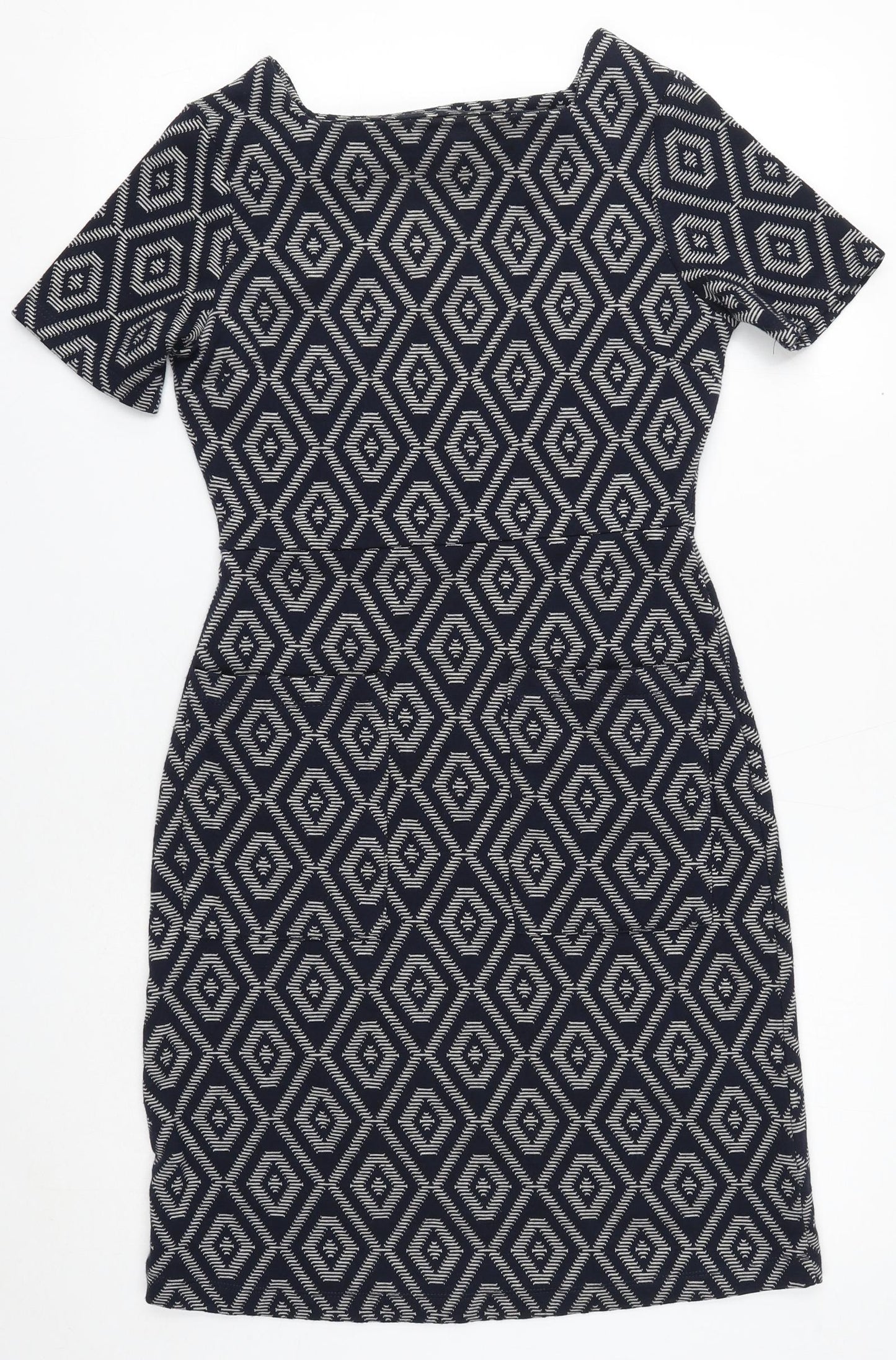 NEXT Womens Blue Geometric Polyester Sheath Size 6 Round Neck Pullover