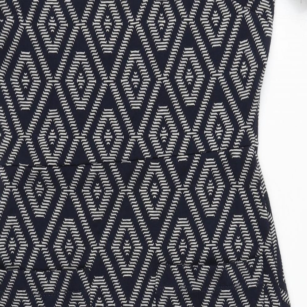 NEXT Womens Blue Geometric Polyester Sheath Size 6 Round Neck Pullover