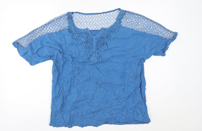 Preworn Womens Blue Cotton Basic Blouse Size XL V-Neck