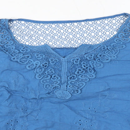 Preworn Womens Blue Cotton Basic Blouse Size XL V-Neck
