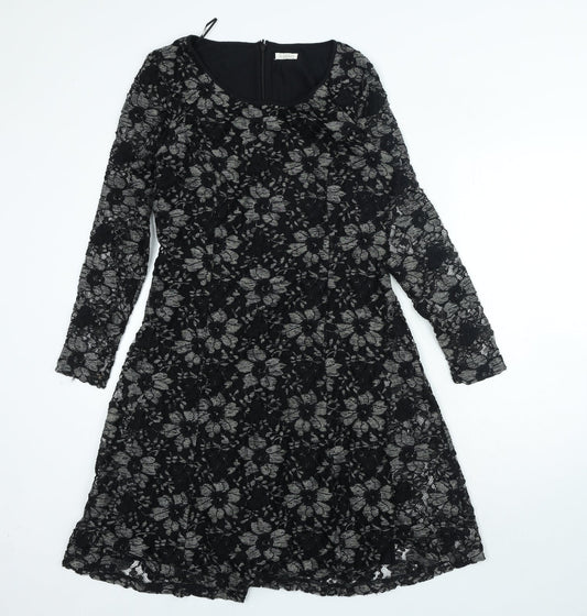 Kaliko Womens Black Cotton A-Line Size 10 Round Neck Zip