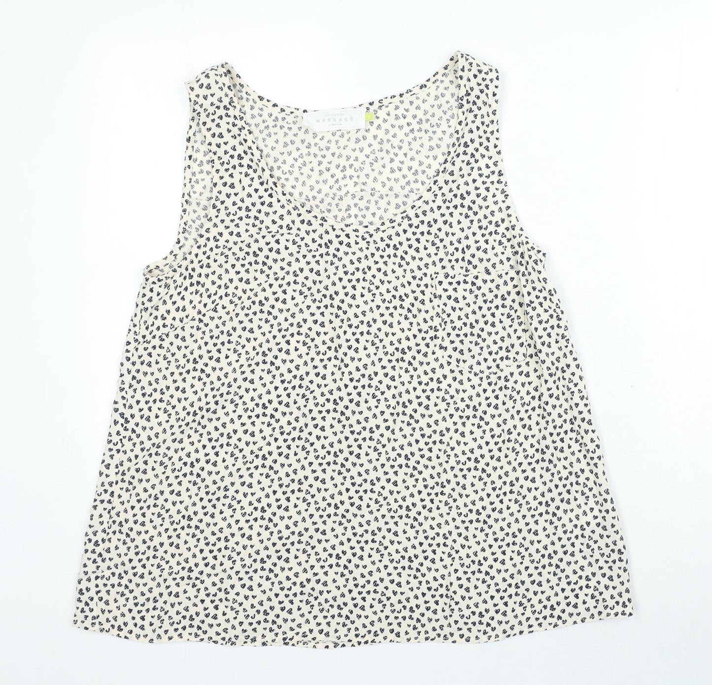 John Lewis Womens Beige Geometric Viscose Camisole Blouse Size 12 Round Neck - Heart Print