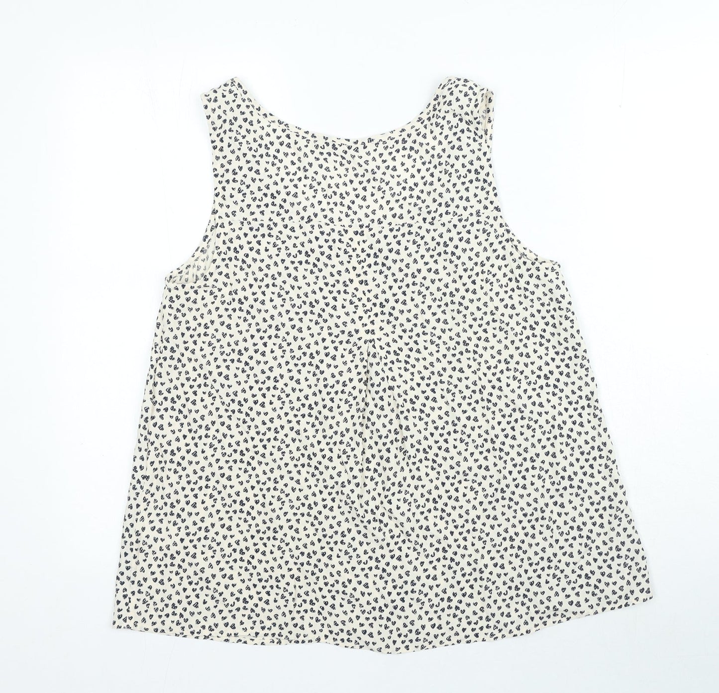 John Lewis Womens Beige Geometric Viscose Camisole Blouse Size 12 Round Neck - Heart Print