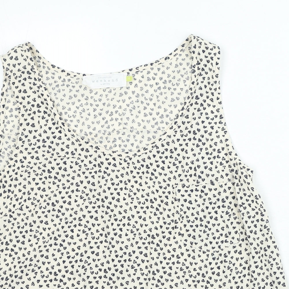 John Lewis Womens Beige Geometric Viscose Camisole Blouse Size 12 Round Neck - Heart Print