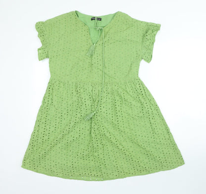 SheIn Womens Green Polyester A-Line Size XS V-Neck Tie