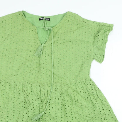 SheIn Womens Green Polyester A-Line Size XS V-Neck Tie