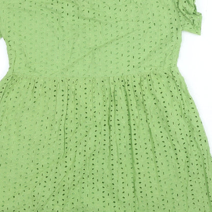 SheIn Womens Green Polyester A-Line Size XS V-Neck Tie