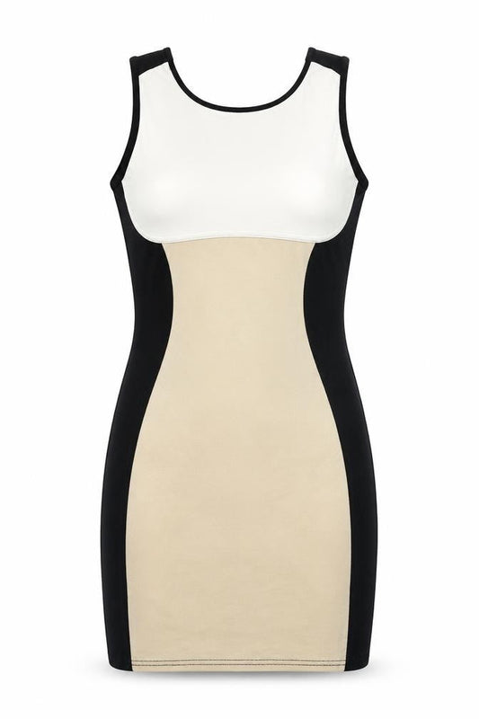 Preworn Womens Black Colourblock Cotton Bodycon Size 6 Scoop Neck Pullover