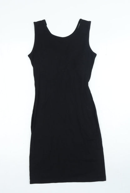 Preworn Womens Black Colourblock Cotton Bodycon Size 6 Scoop Neck Pullover