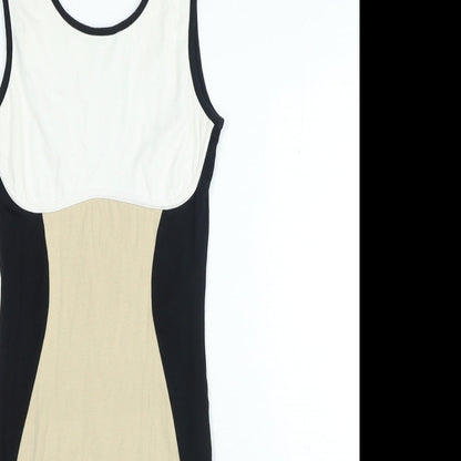 Preworn Womens Black Colourblock Cotton Bodycon Size 6 Scoop Neck Pullover