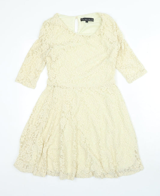 Mela London Womens Gold Polyester A-Line Size 10 Round Neck Hook & Loop