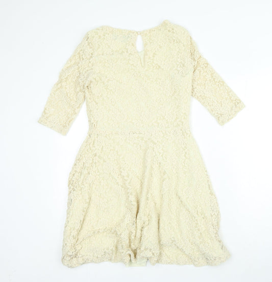 Mela London Womens Gold Polyester A-Line Size 10 Round Neck Hook & Loop