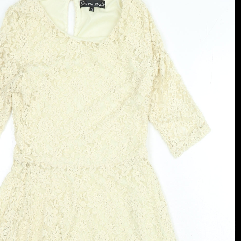 Mela London Womens Gold Polyester A-Line Size 10 Round Neck Hook & Loop