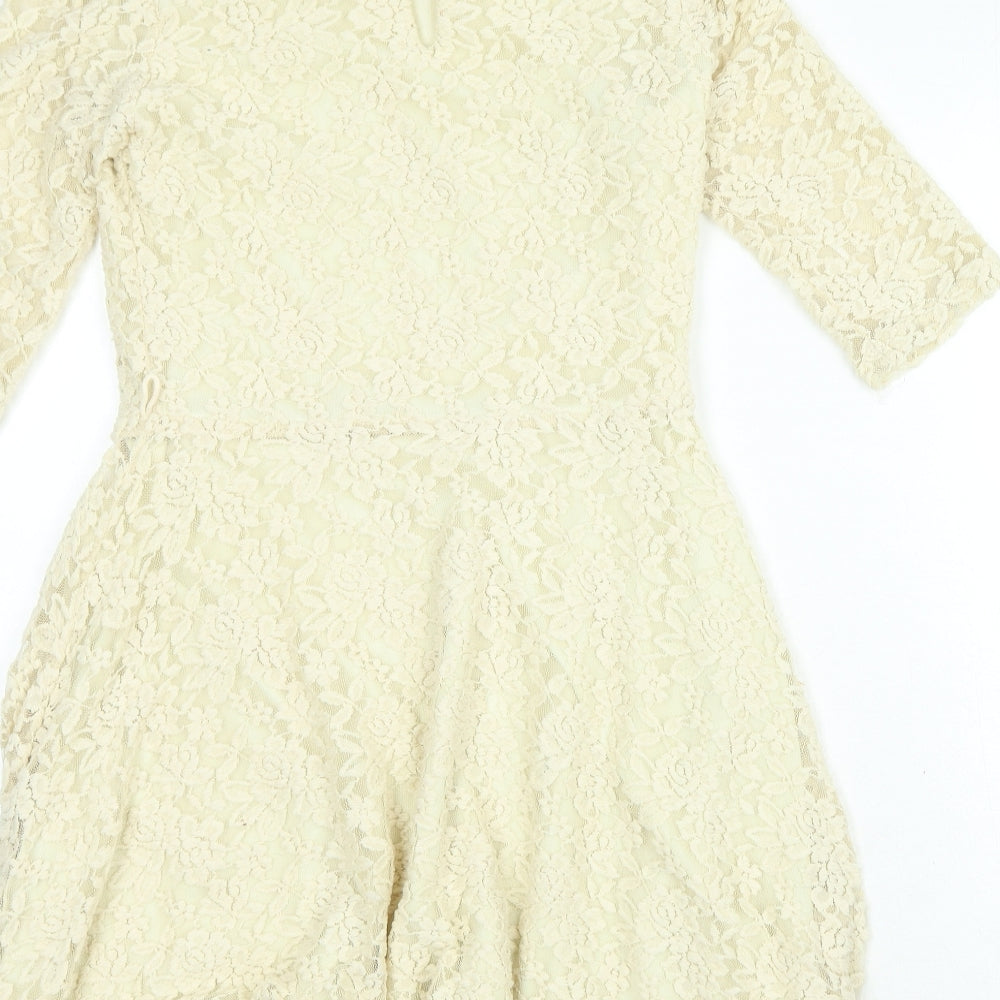 Mela London Womens Gold Polyester A-Line Size 10 Round Neck Hook & Loop