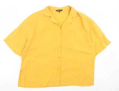 Peacocks Womens Yellow Modal Basic Button-Up Size 14 Collared - Pocket Detail
