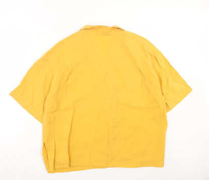 Peacocks Womens Yellow Modal Basic Button-Up Size 14 Collared - Pocket Detail