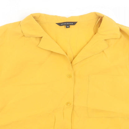 Peacocks Womens Yellow Modal Basic Button-Up Size 14 Collared - Pocket Detail