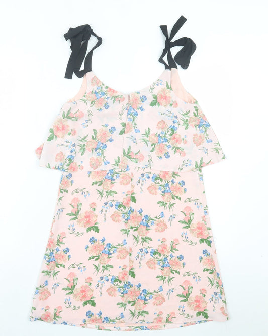 Miss Selfridge Womens Pink Floral Polyester A-Line Size 6 V-Neck Button