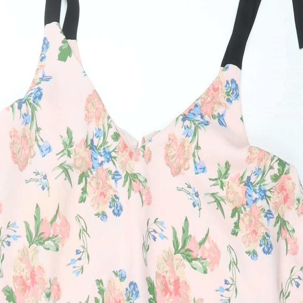 Miss Selfridge Womens Pink Floral Polyester A-Line Size 6 V-Neck Button