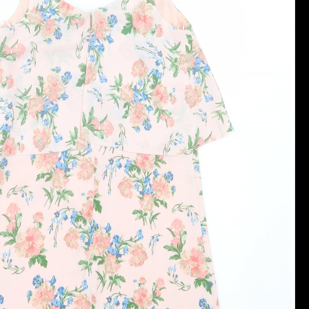Miss Selfridge Womens Pink Floral Polyester A-Line Size 6 V-Neck Button