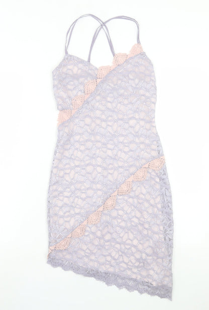 Topshop Womens Purple Floral Nylon Bodycon Size 8 V-Neck Zip
