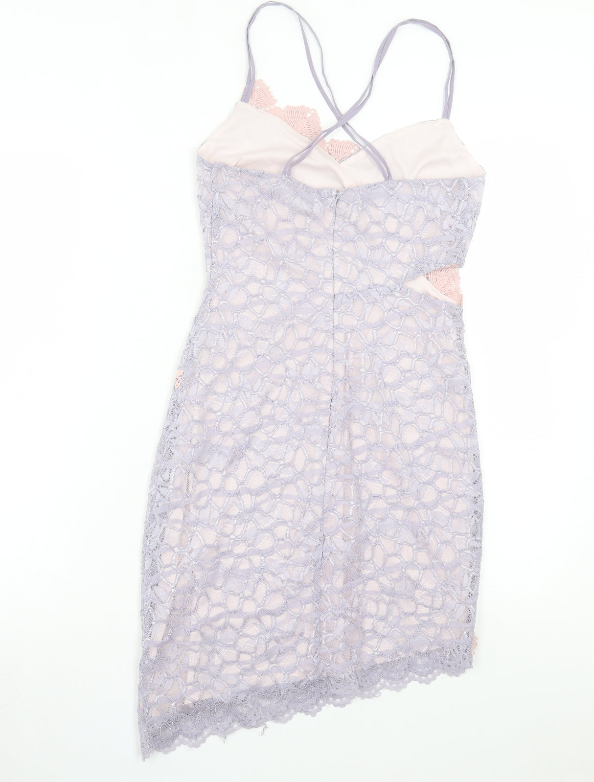 Topshop Womens Purple Floral Nylon Bodycon Size 8 V-Neck Zip