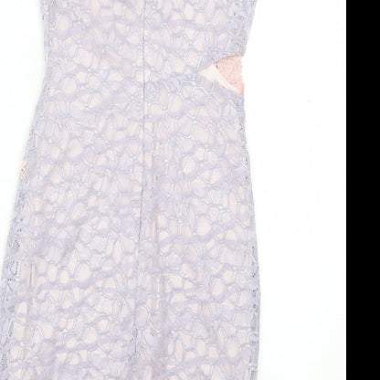 Topshop Womens Purple Floral Nylon Bodycon Size 8 V-Neck Zip