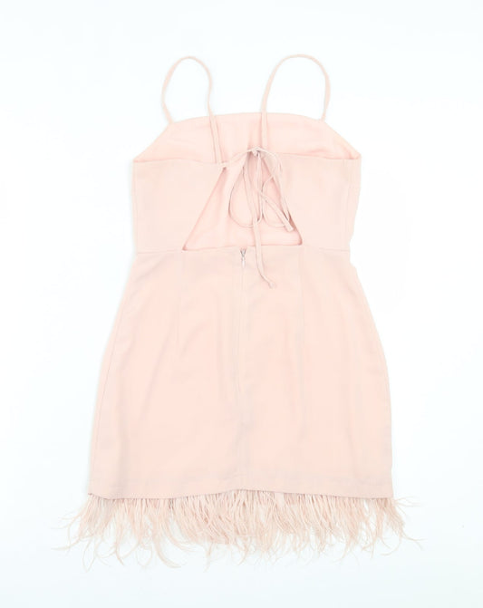 Topshop Womens Pink Polyester A-Line Size 8 Square Neck Zip