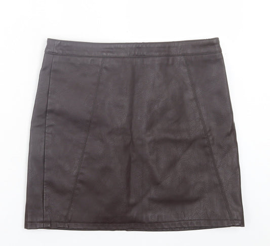 Dorothy Perkins Womens Black Polyurethane A-Line Skirt Size 10 Zip